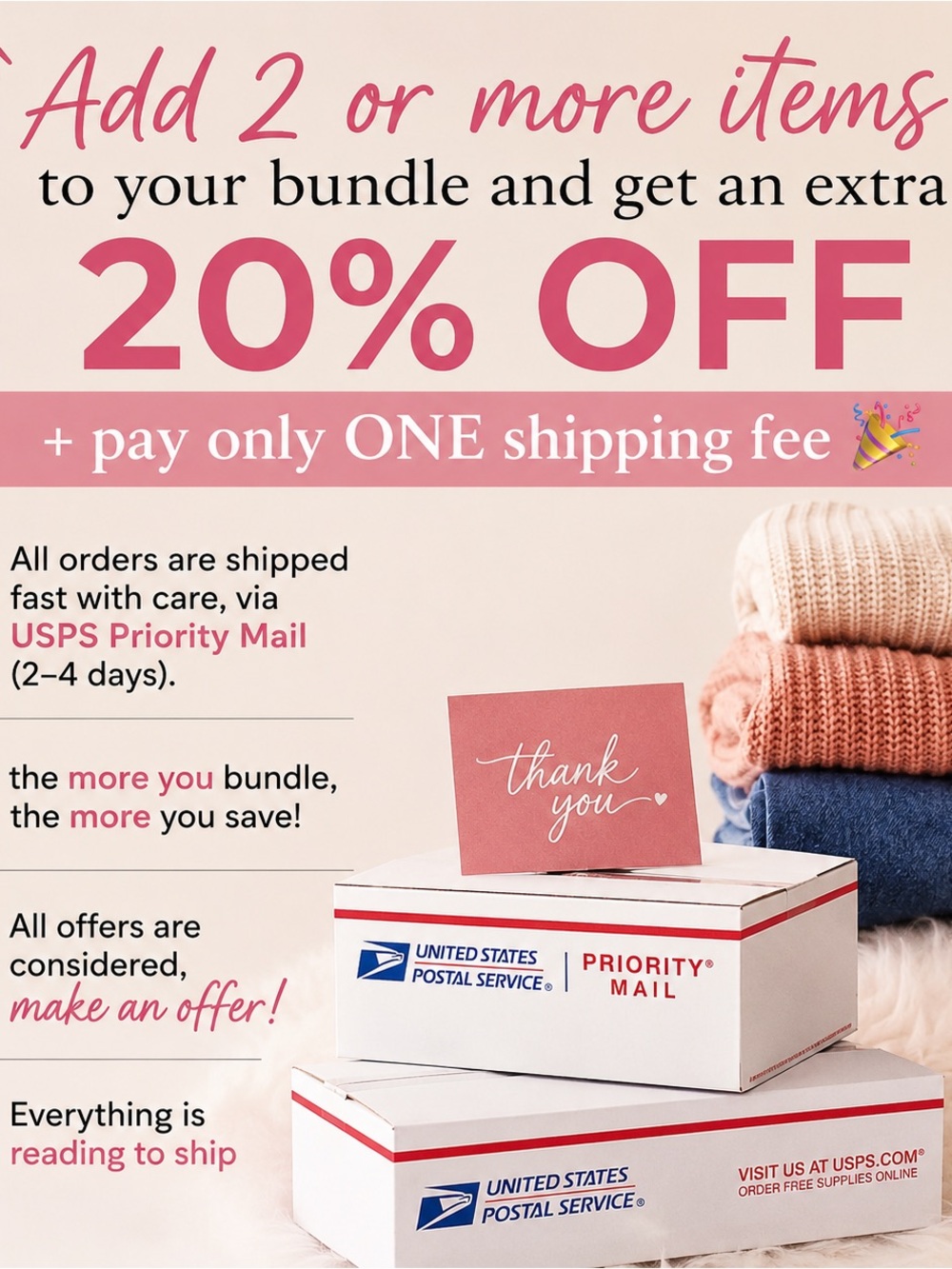 USPS Priority Mail Boxes with Pink Accents